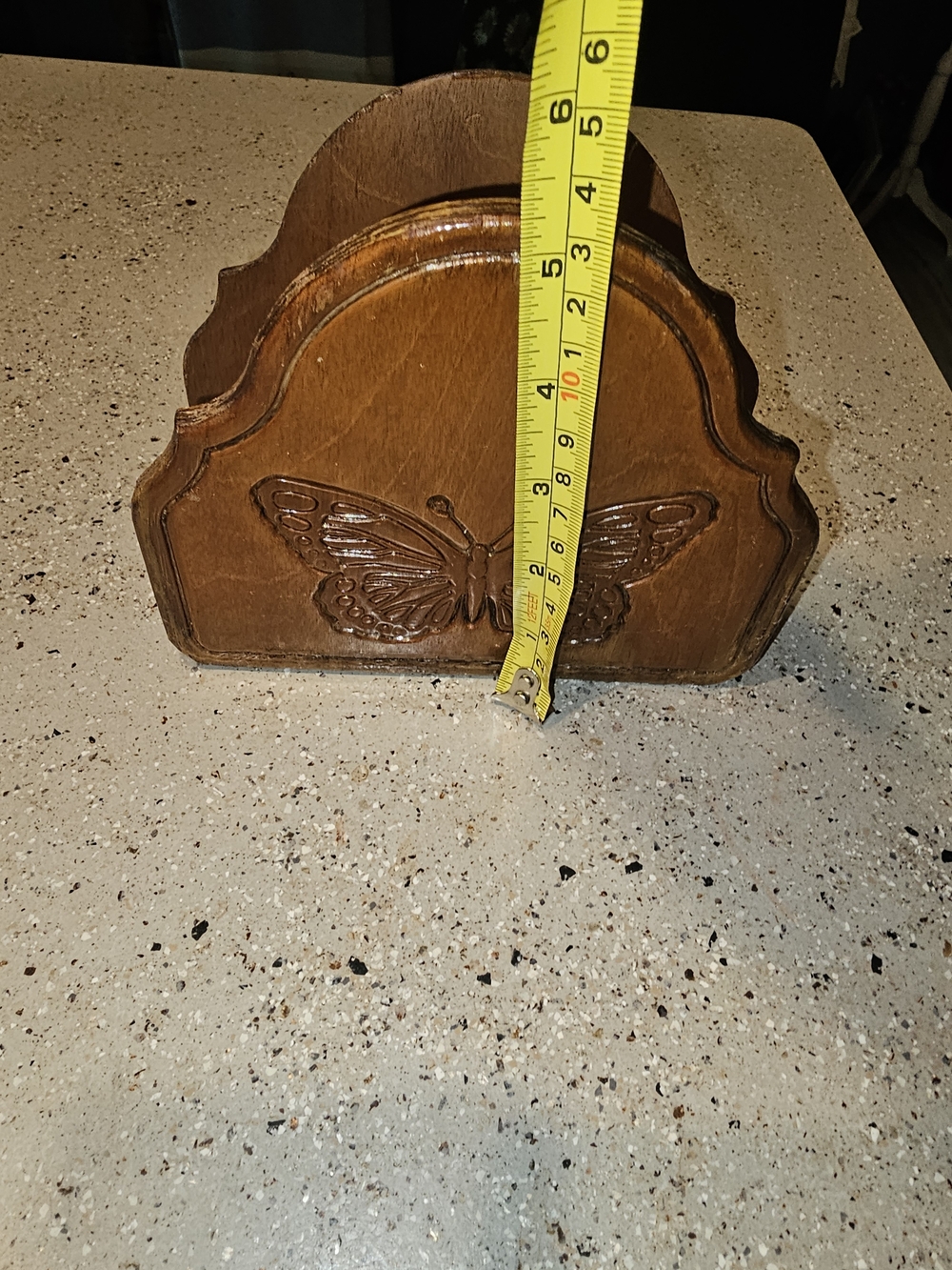 Handcrafted Vintage Brown Butterly Wood Napkin Holder - Picture 5 of 5